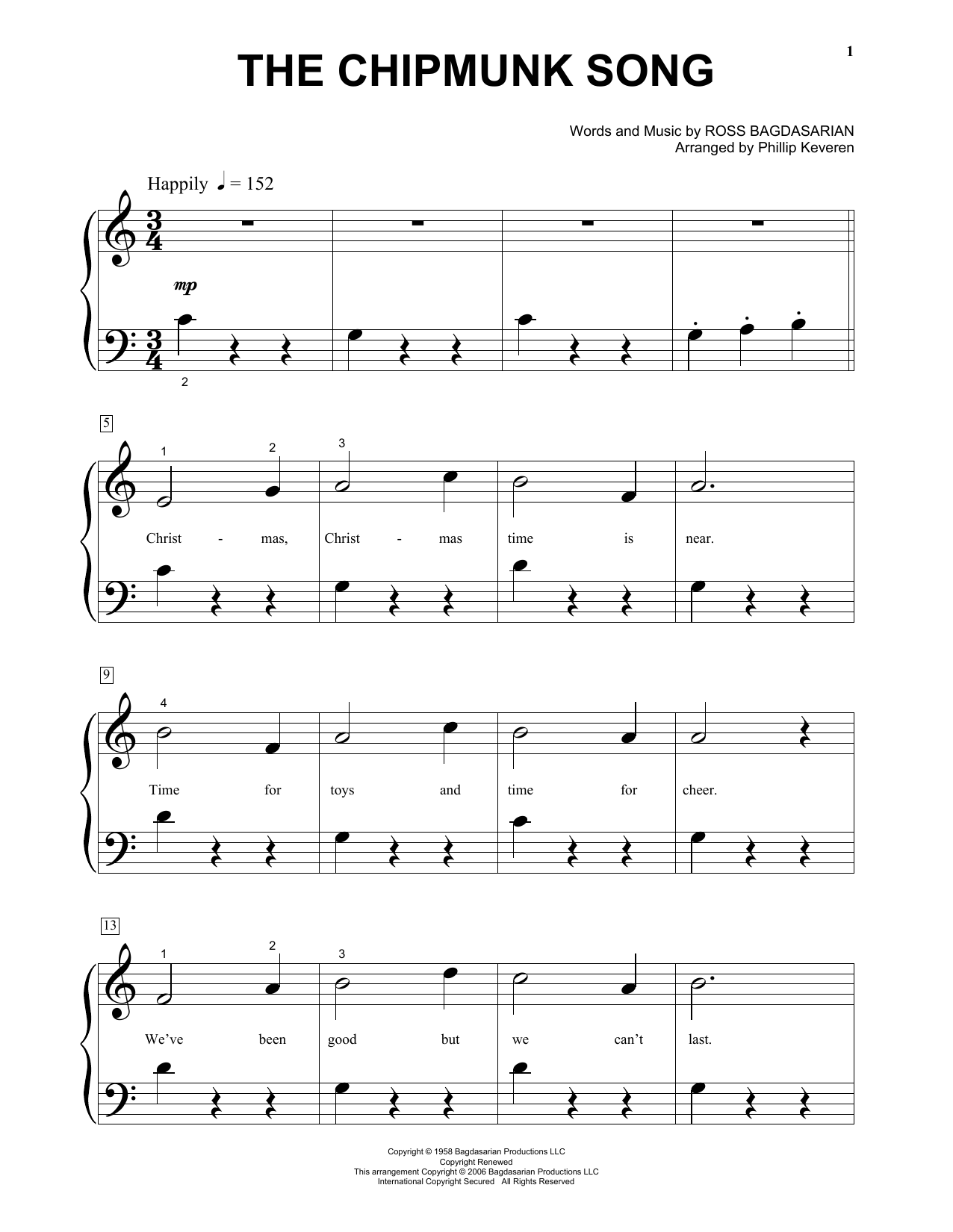 Alvin And The Chipmunks "The Chipmunk Song" Sheet Music Download PDF