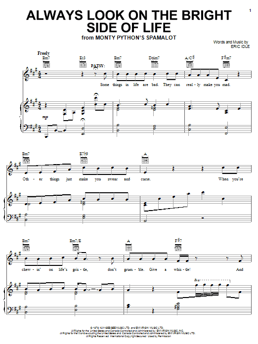 Eric Idle Always Look On The Bright Side Of Life Sheet Music Download Pdf Score 182166