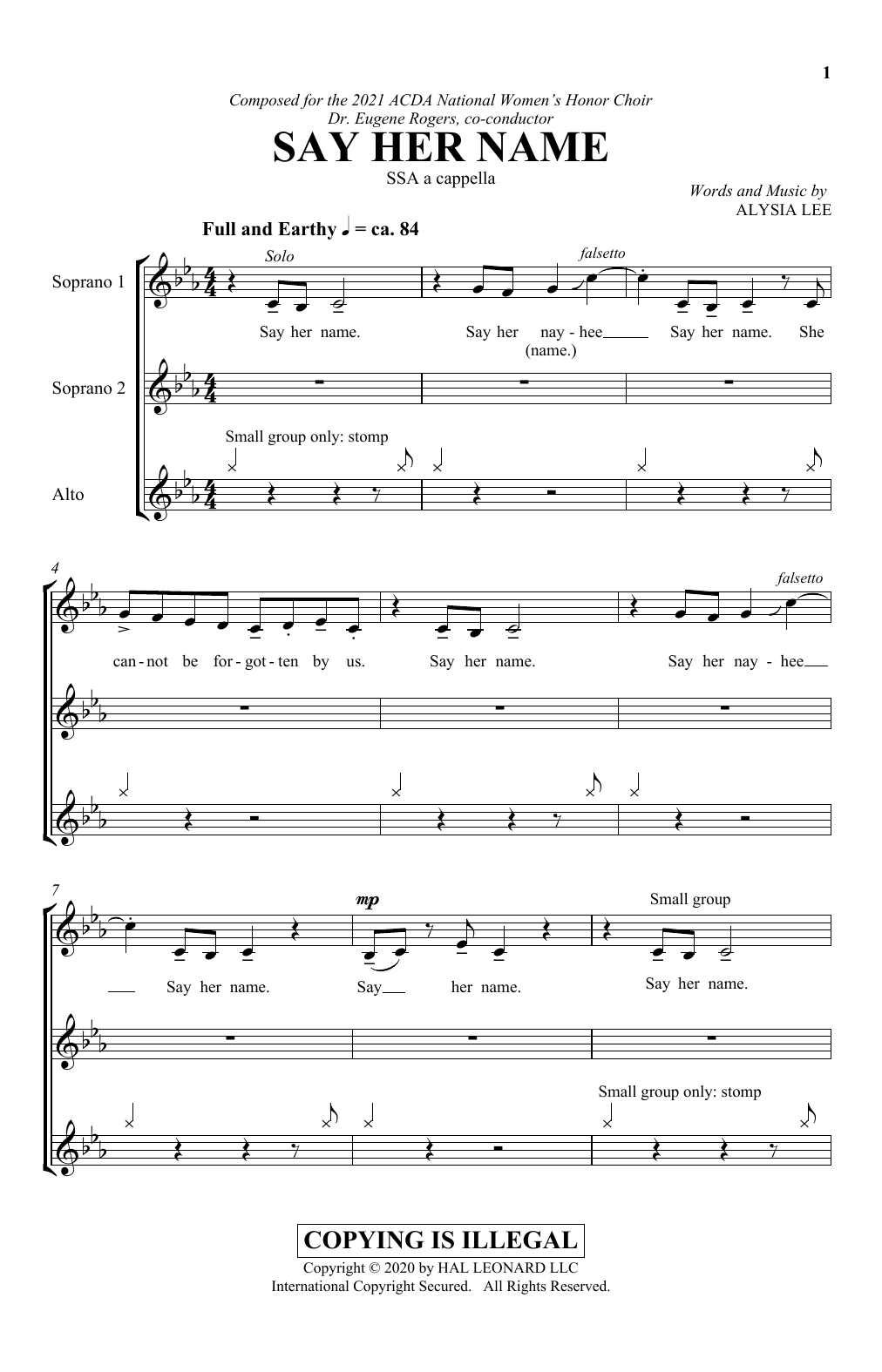 Alysia Lee Say Her Name Sheet Music Notes & Chords for SATB Choir - Download or Print PDF