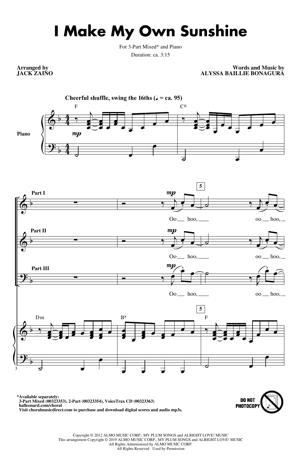 Alyssa Bonagura I Make My Own Sunshine (arr. Jack Zaino) Sheet Music Notes & Chords for 2-Part Choir - Download or Print PDF
