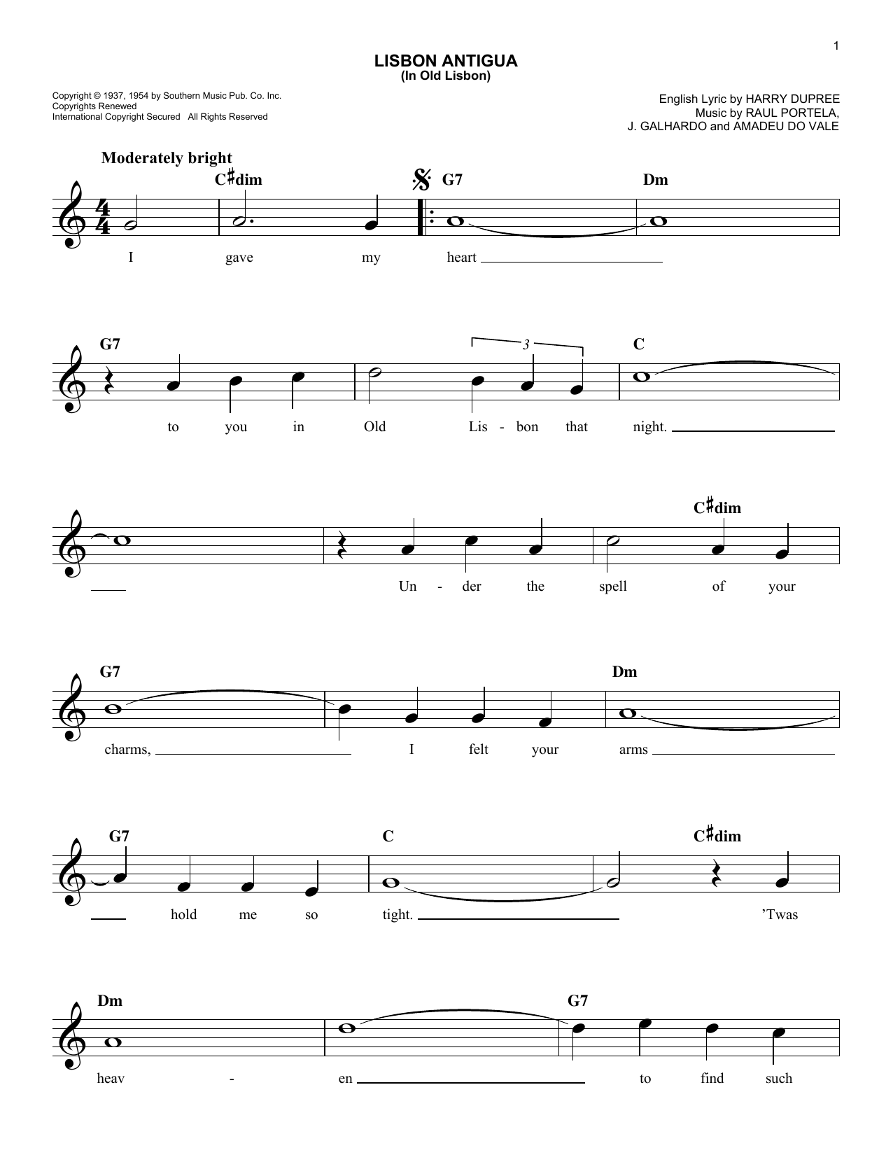 Amadeu Do Vale Lisbon Antigua (In Old Lisbon) Sheet Music Notes & Chords for Melody Line, Lyrics & Chords - Download or Print PDF