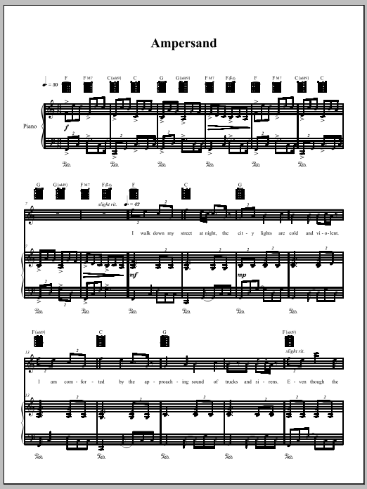 Amanda Palmer Ampersand Sheet Music Notes & Chords for Piano, Vocal & Guitar (Right-Hand Melody) - Download or Print PDF
