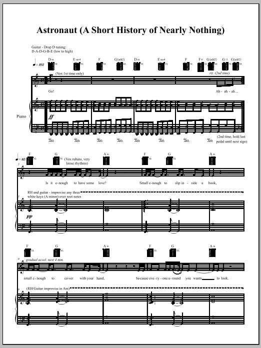 Amanda Palmer Astronaut Sheet Music Notes & Chords for Piano, Vocal & Guitar (Right-Hand Melody) - Download or Print PDF