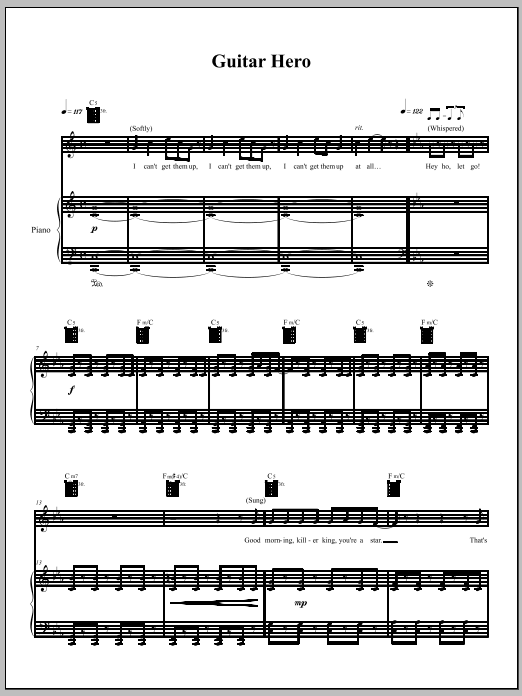 Amanda Palmer Guitar Hero Sheet Music Notes & Chords for Piano, Vocal & Guitar (Right-Hand Melody) - Download or Print PDF