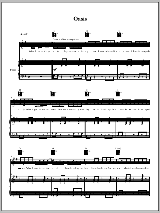 Amanda Palmer Oasis Sheet Music Notes & Chords for Piano, Vocal & Guitar (Right-Hand Melody) - Download or Print PDF