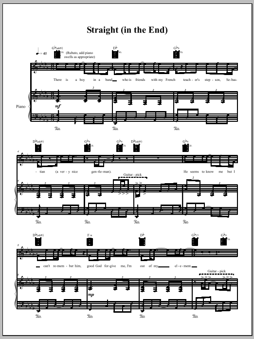 Amanda Palmer Straight (In The End) Sheet Music Notes & Chords for Piano, Vocal & Guitar (Right-Hand Melody) - Download or Print PDF