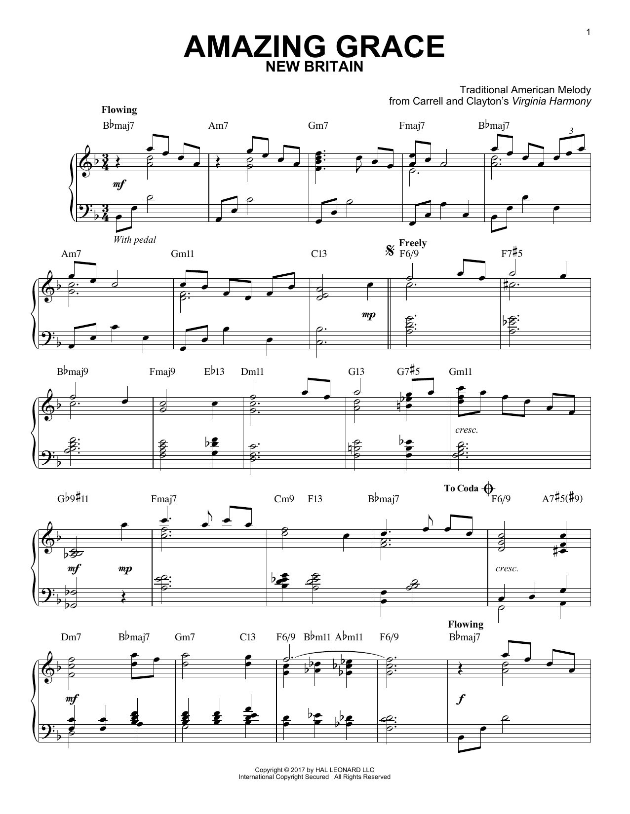 Traditional American Melody Amazing Grace Jazz Version Sheet Music Download Pdf Score