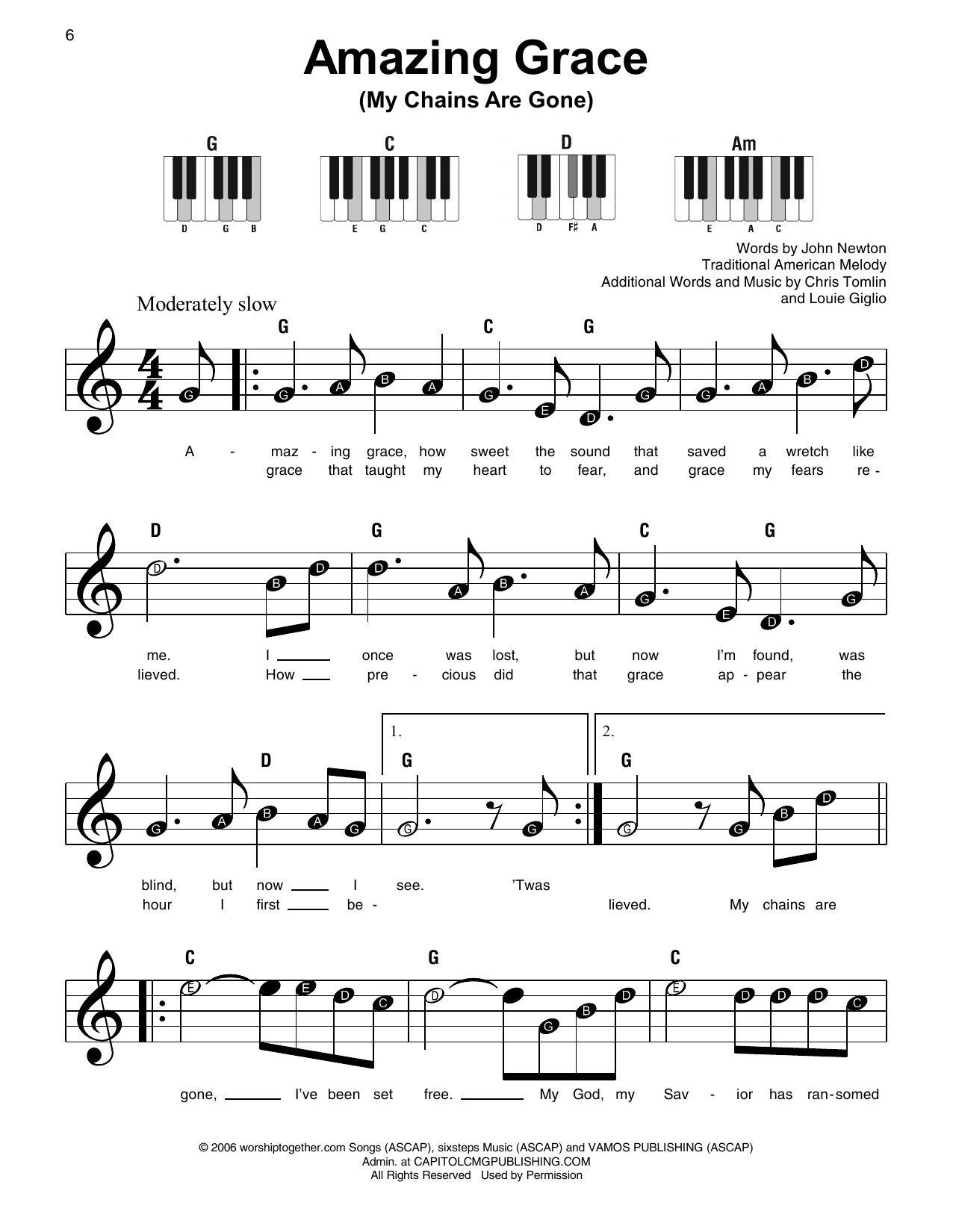 Simple Amazing Grace Piano Notes Tom Fettke Amazing Grace My Chains