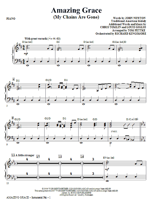 Tom Fettke Amazing Grace My Chains Are Gone Piano Sheet Music Download Pdf Score 269190