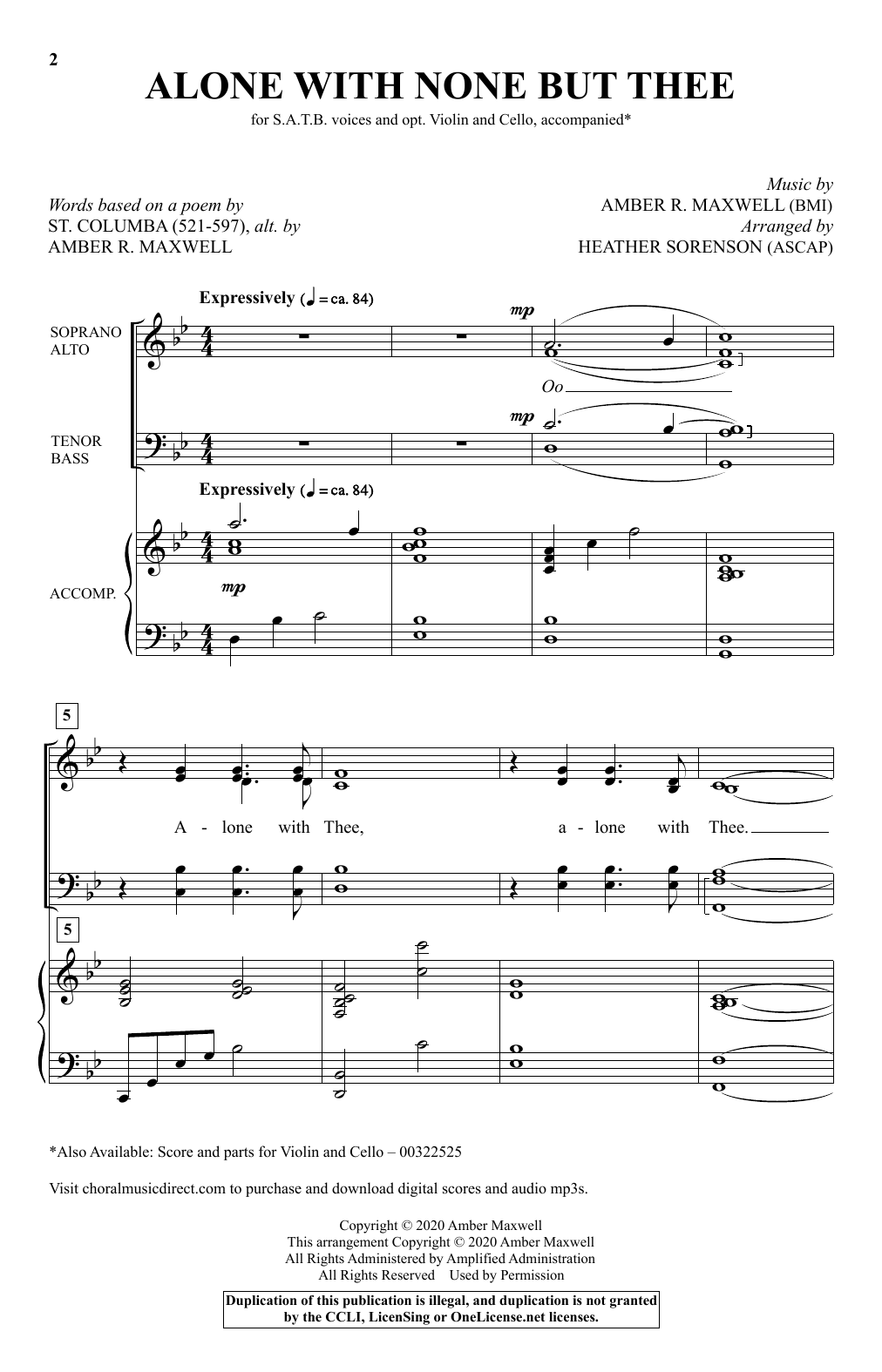 Amber R. Maxwell Alone With None But Thee (arr. Heather Sorenson) Sheet Music Notes & Chords for SATB Choir - Download or Print PDF