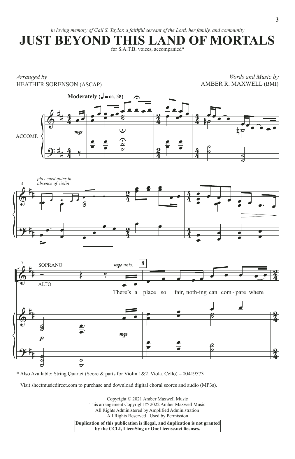 Amber R. Maxwell Just Beyond This Land Of Mortals (arr. Heather Sorenson) Sheet Music Notes & Chords for SATB Choir - Download or Print PDF