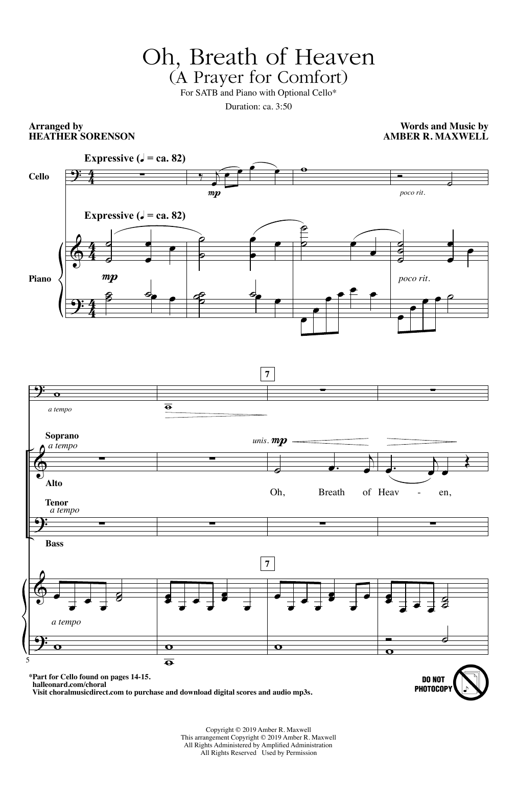 Amber R. Maxwell Oh, Breath Of Heaven (A Prayer For Comfort) (arr. Heather Sorenson) Sheet Music Notes & Chords for SATB Choir - Download or Print PDF