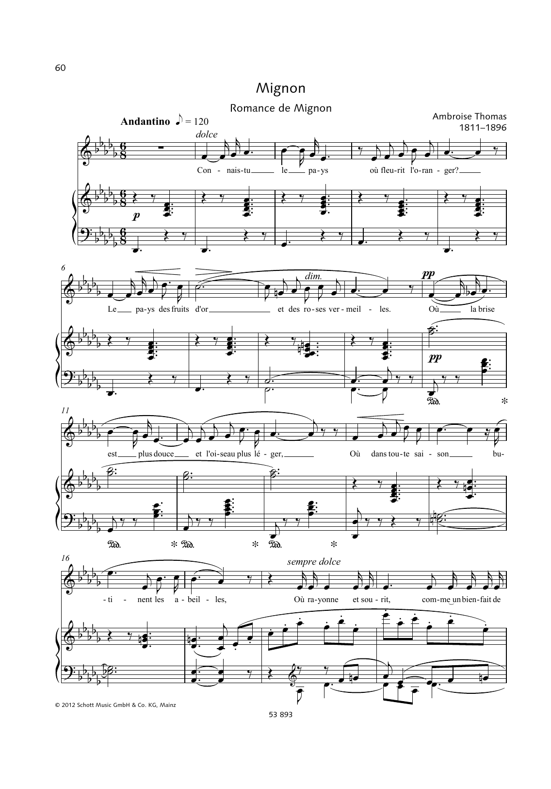 Ambroise Thomas Connais-tu le pays Sheet Music Notes & Chords for Piano & Vocal - Download or Print PDF