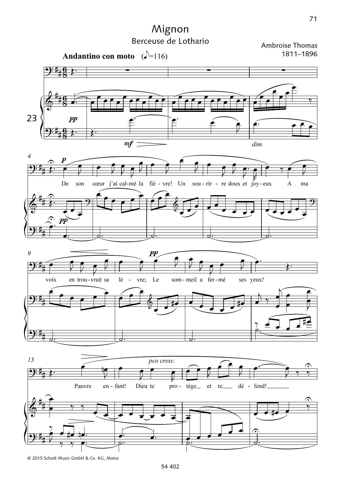 Ambroise Thomas De son coeur j'ai calmé la fièvre! Sheet Music Notes & Chords for Piano & Vocal - Download or Print PDF