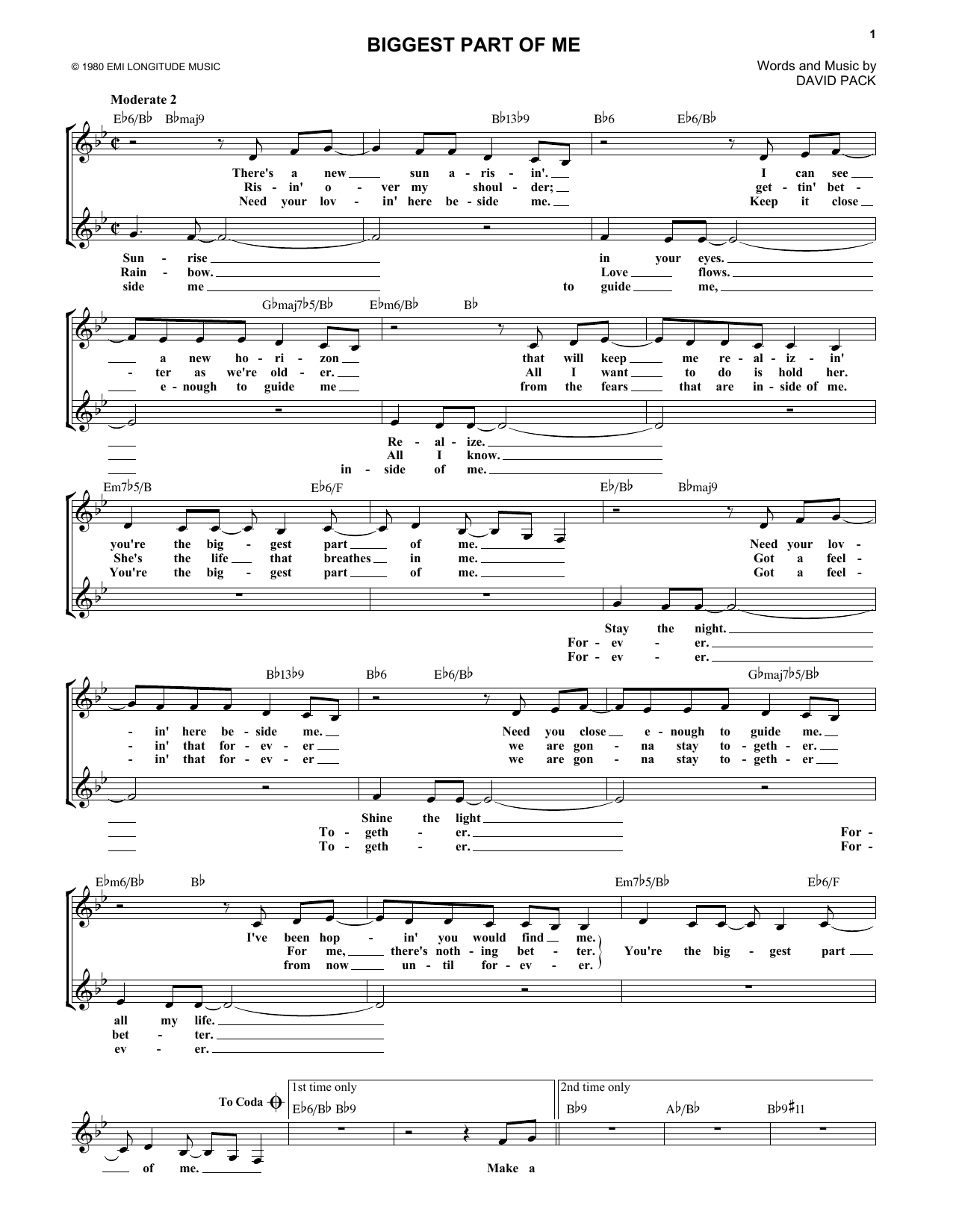 Ambrosia Biggest Part Of Me Sheet Music Notes & Chords for Melody Line, Lyrics & Chords - Download or Print PDF