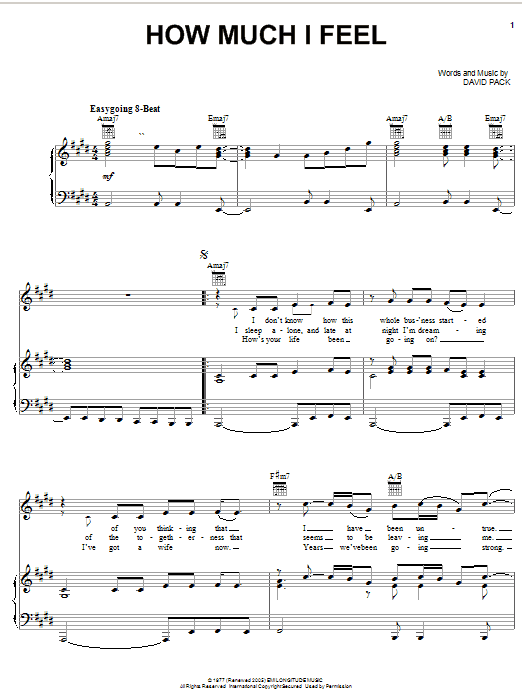 Ambrosia How Much I Feel Sheet Music Notes & Chords for Piano, Vocal & Guitar (Right-Hand Melody) - Download or Print PDF
