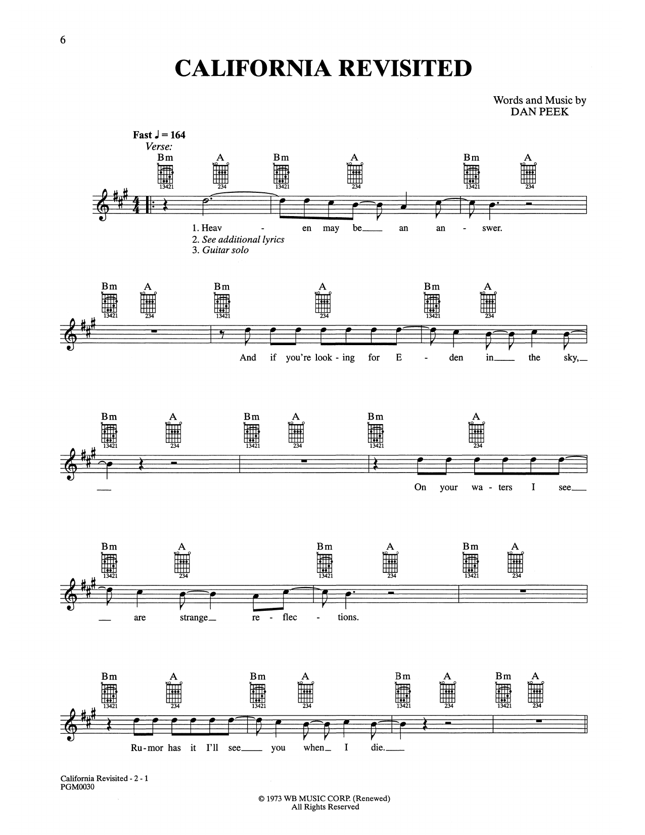 America California Revisited Sheet Music Notes & Chords for Easy Guitar - Download or Print PDF