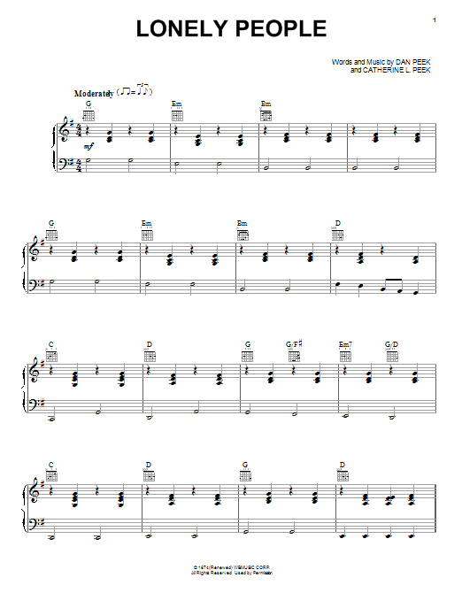 Lonely People sheet music