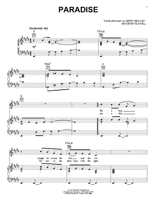 America Paradise Sheet Music Notes & Chords for Piano, Vocal & Guitar (Right-Hand Melody) - Download or Print PDF