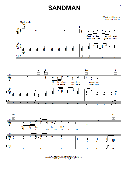 America Sandman Sheet Music Notes & Chords for Easy Guitar - Download or Print PDF