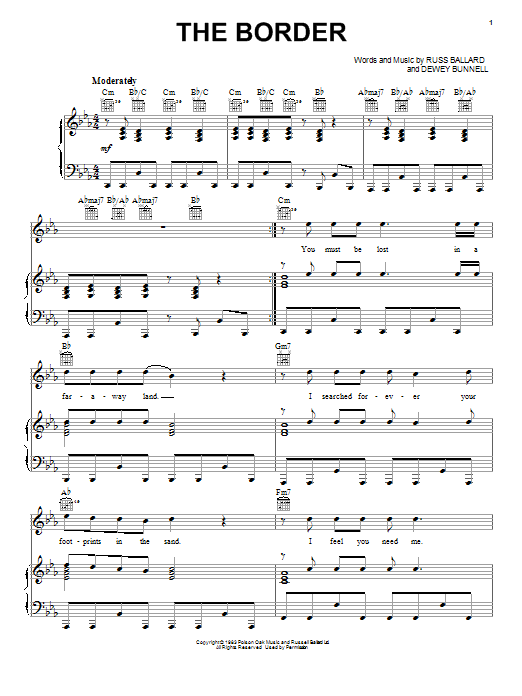 America The Border Sheet Music Notes & Chords for Piano, Vocal & Guitar (Right-Hand Melody) - Download or Print PDF