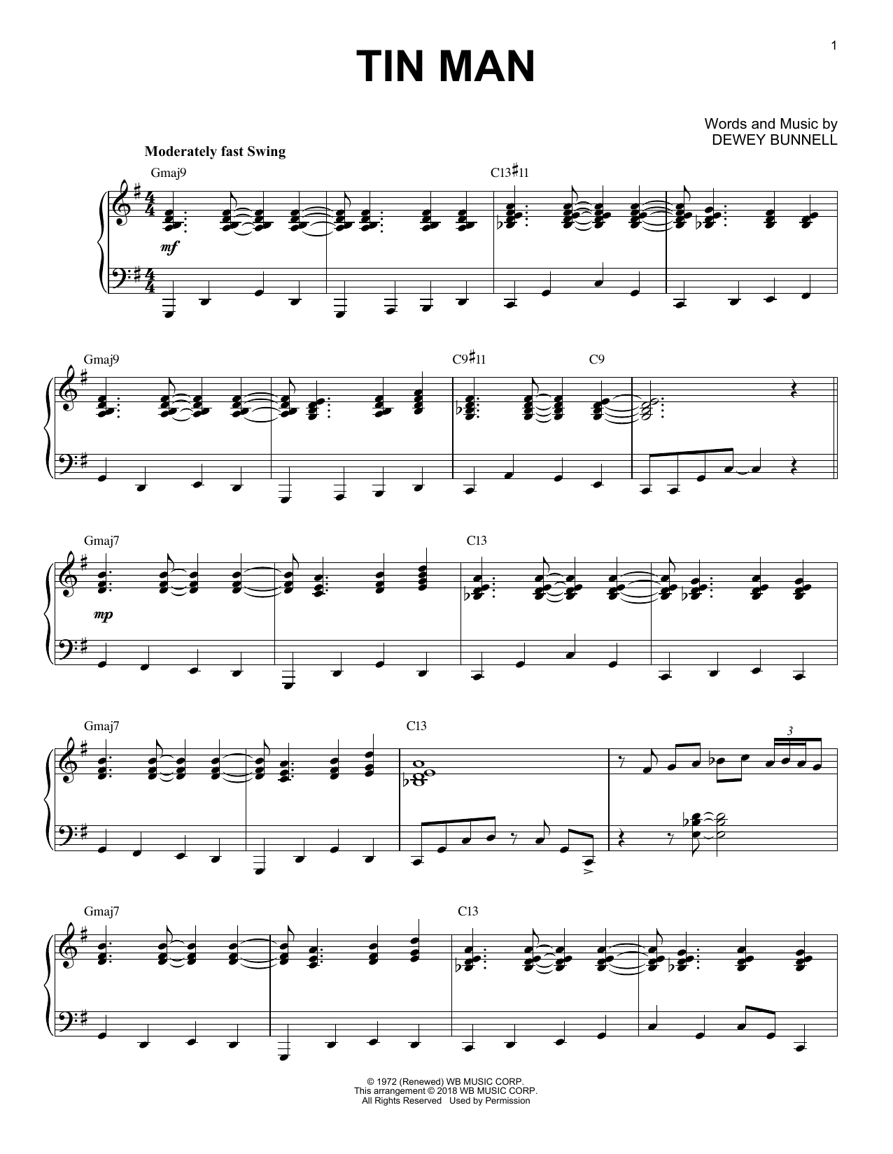 America Tin Man [Jazz version] Sheet Music Notes & Chords for Piano - Download or Print PDF