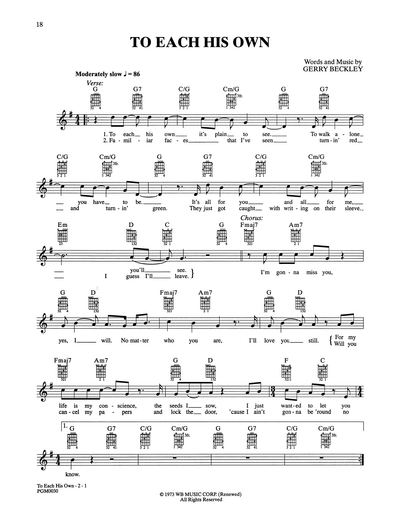 America To Each His Own Sheet Music Notes & Chords for Easy Guitar - Download or Print PDF