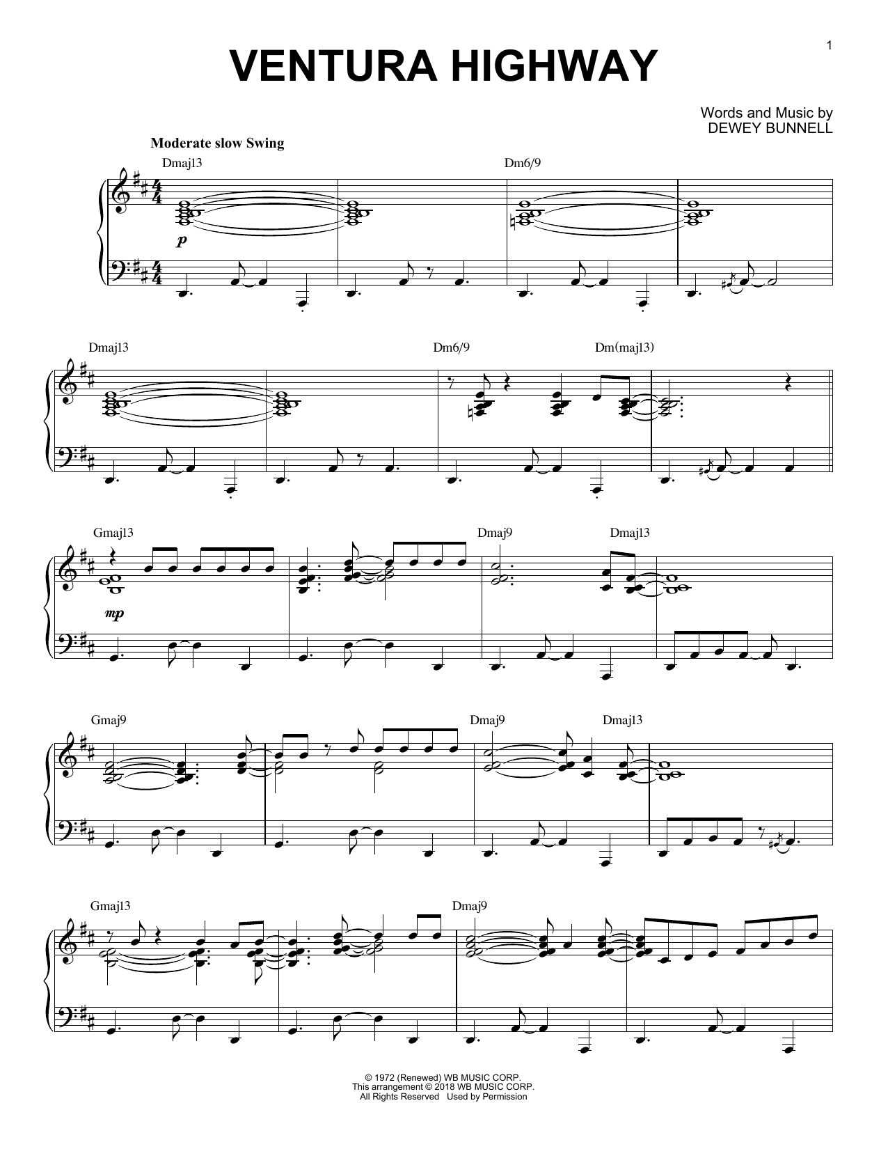 America Ventura Highway [Jazz version] Sheet Music Notes & Chords for Piano - Download or Print PDF