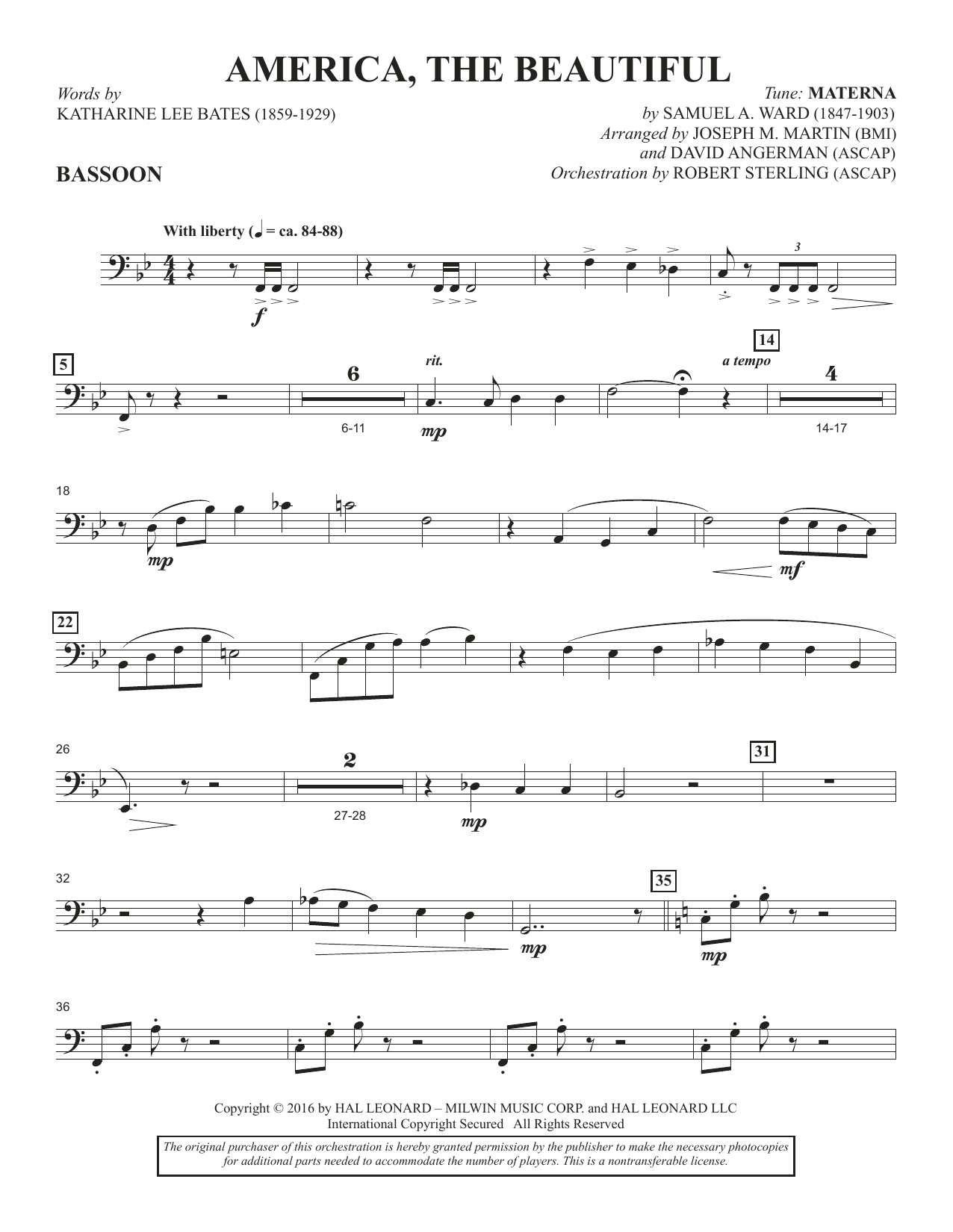 David Angerman America The Beautiful Bassoon Sheet Music Download Pdf Score 361093