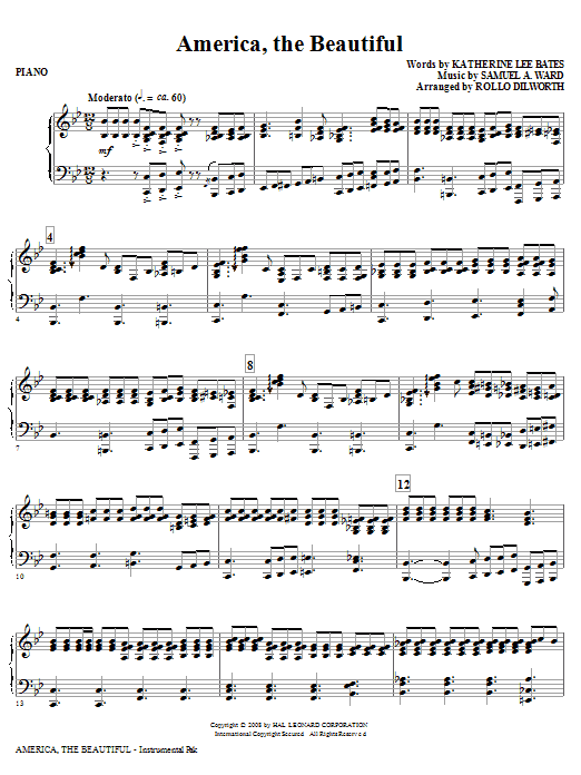 Frank Mantooth America The Beautiful Piano Sheet Music Download Pdf Score 344840