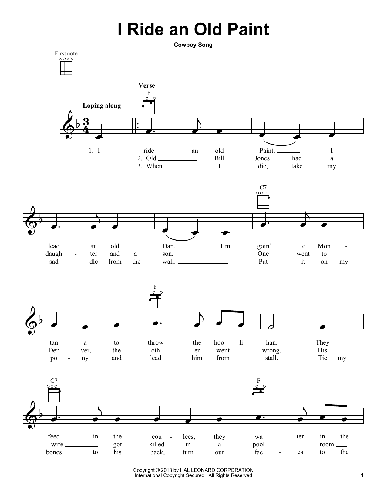 American Cowboy Song I Ride An Old Paint Sheet Music Notes & Chords for Ukulele - Download or Print PDF