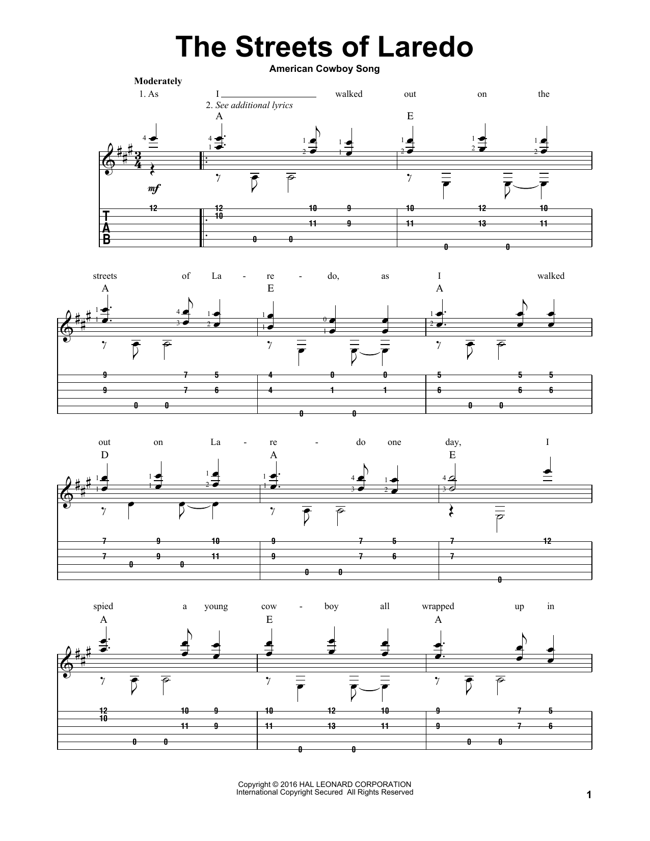 Mark Phillips The Streets Of Laredo Sheet Music Notes & Chords for Guitar Tab - Download or Print PDF