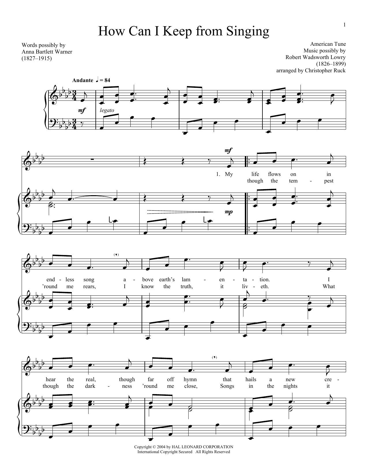 American Folk Hymn How Can I Keep From Singing Sheet Music Notes & Chords for Piano & Vocal - Download or Print PDF
