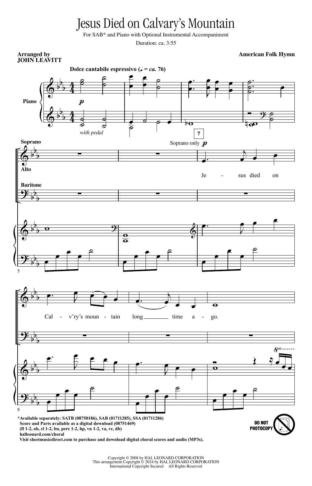 American Folk Hymn Jesus Died On Calvary's Mountain (arr. John Leavitt) Sheet Music Notes & Chords for SAB Choir - Download or Print PDF