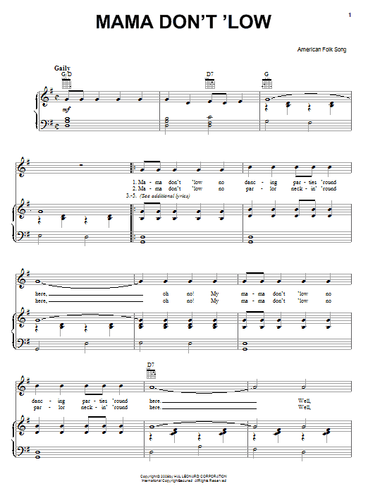 American Folk Song Mama Don't 'Low Sheet Music Notes & Chords for Dulcimer - Download or Print PDF