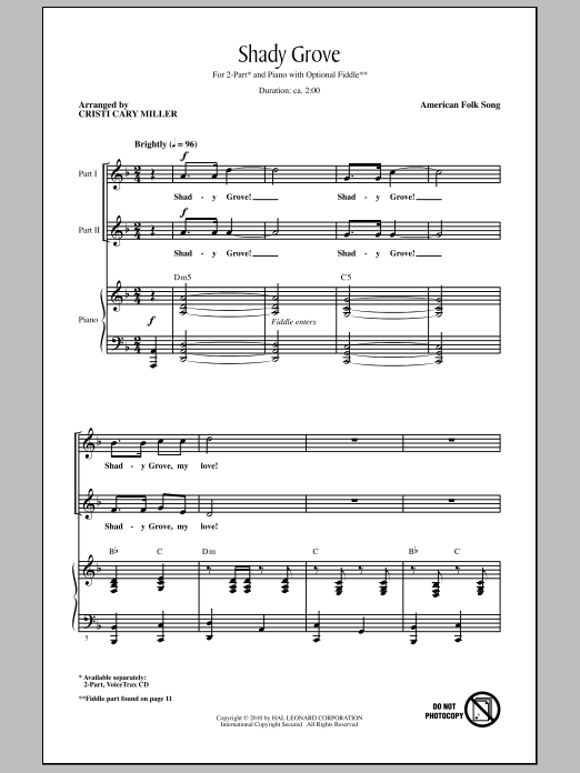 American Folk Song Shady Grove Sheet Music Notes & Chords for 2-Part Choir - Download or Print PDF