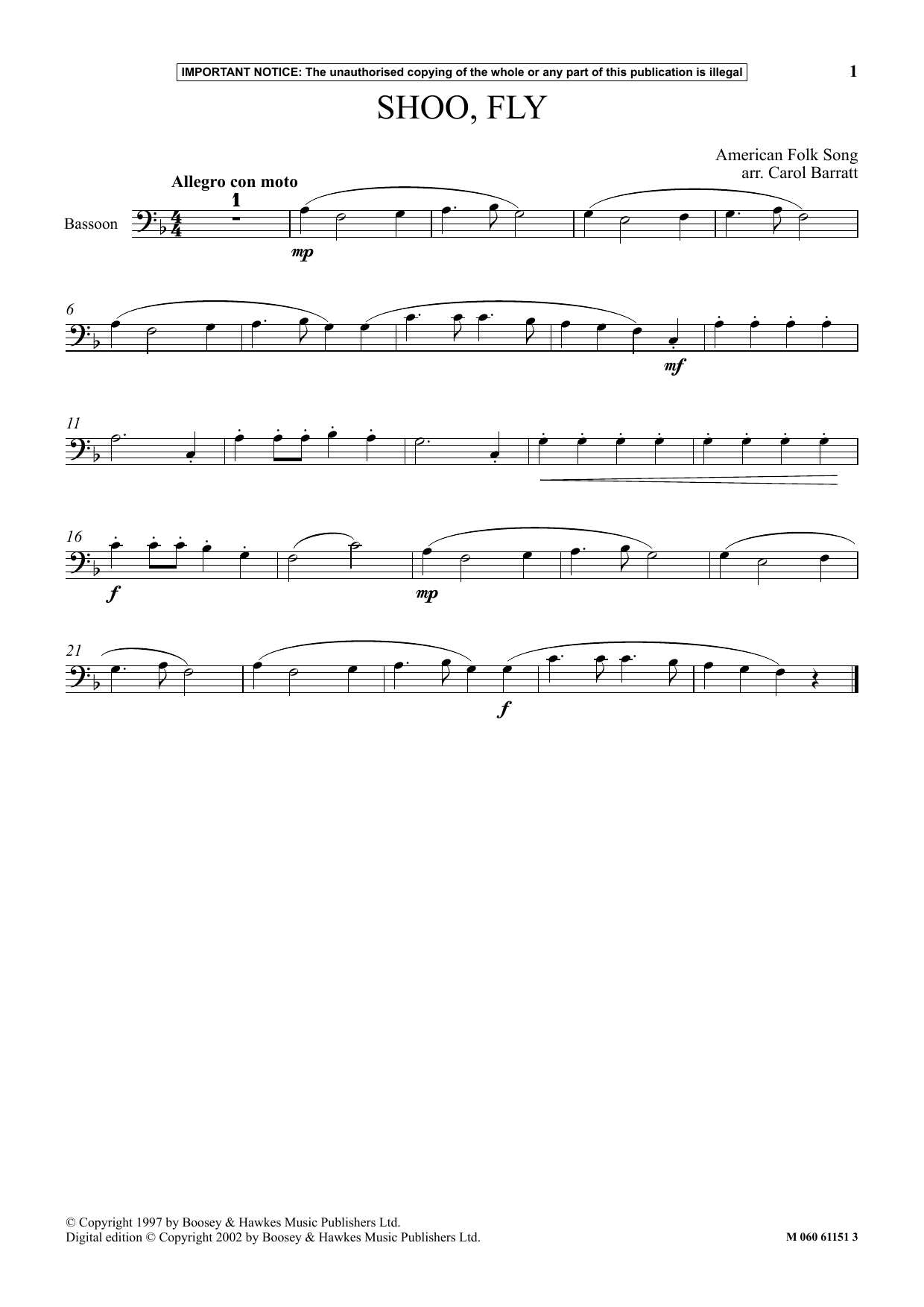 American Folk Song Shoo Fly Sheet Music Notes & Chords for Instrumental Solo - Download or Print PDF