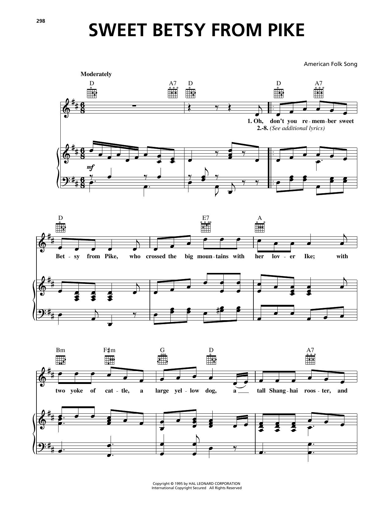 American Folksong Sweet Betsy From Pike Sheet Music Notes & Chords for Piano, Vocal & Guitar Chords (Right-Hand Melody) - Download or Print PDF