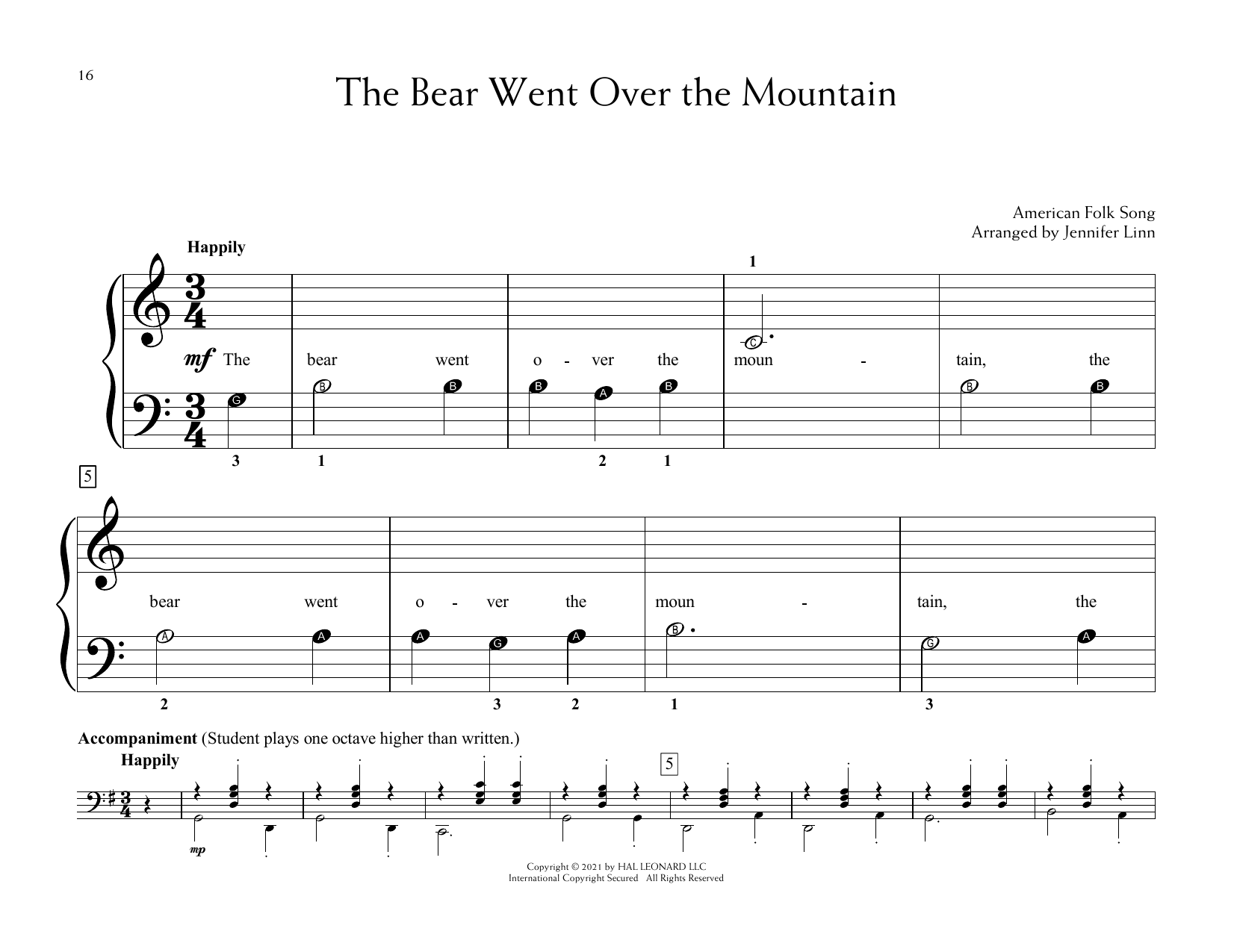 American Folk Song The Bear Went Over The Mountain (arr. Jennifer Linn) Sheet Music Notes & Chords for Educational Piano - Download or Print PDF