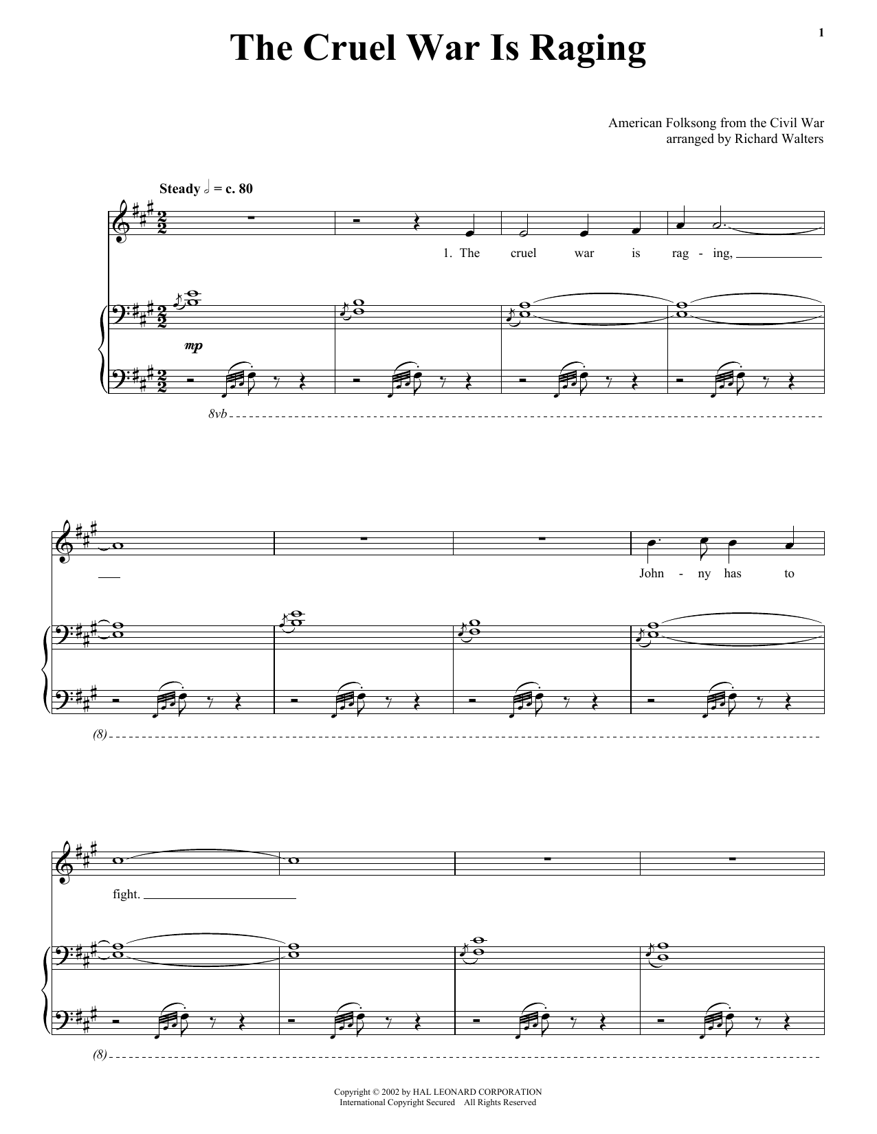 American Folk Song The Cruel War Is Raging Sheet Music Notes & Chords for Piano, Vocal & Guitar (Right-Hand Melody) - Download or Print PDF