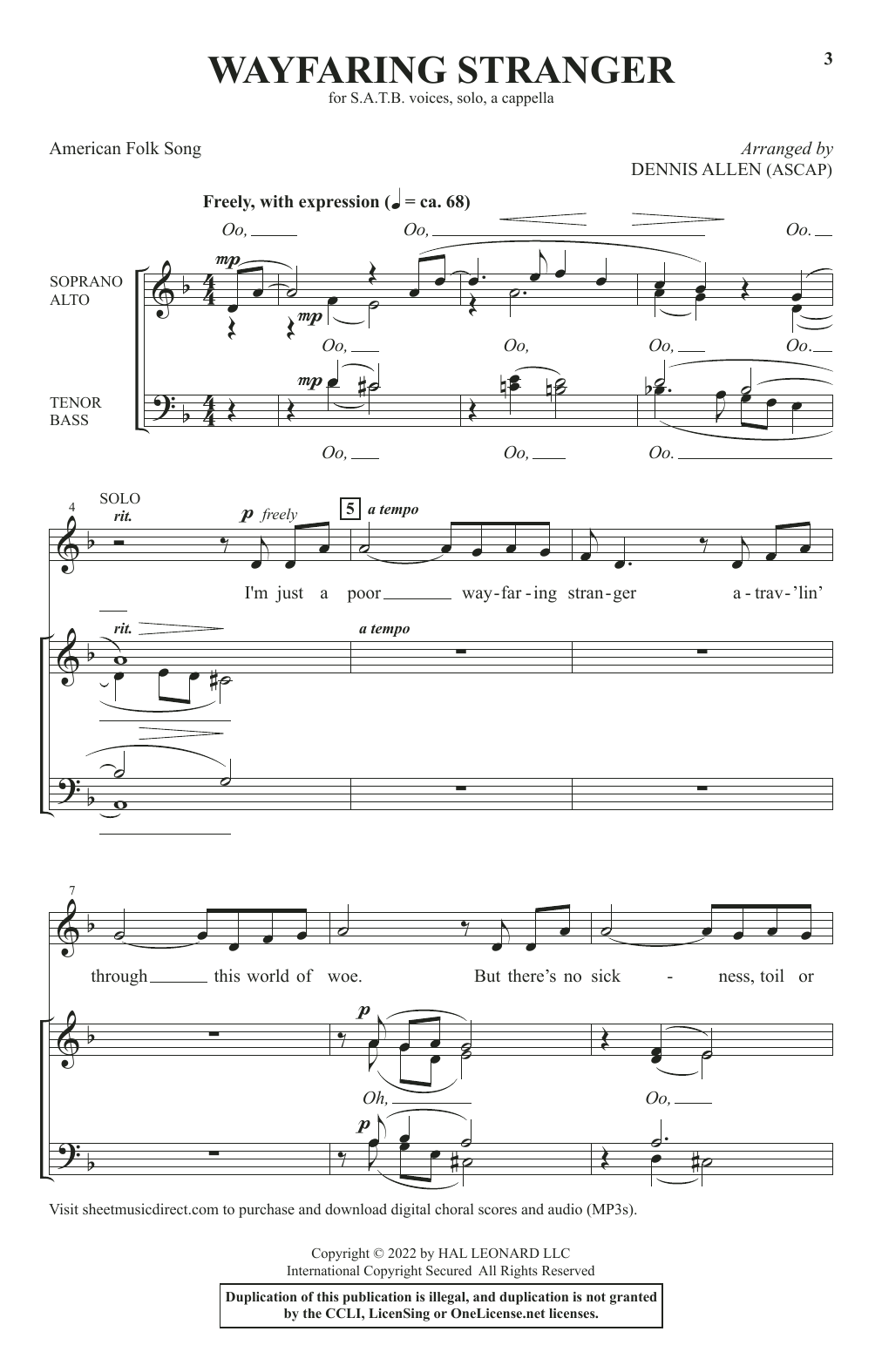 American Folk Song Wayfaring Stranger (arr. Dennis Allen) Sheet Music Notes & Chords for SATB Choir - Download or Print PDF