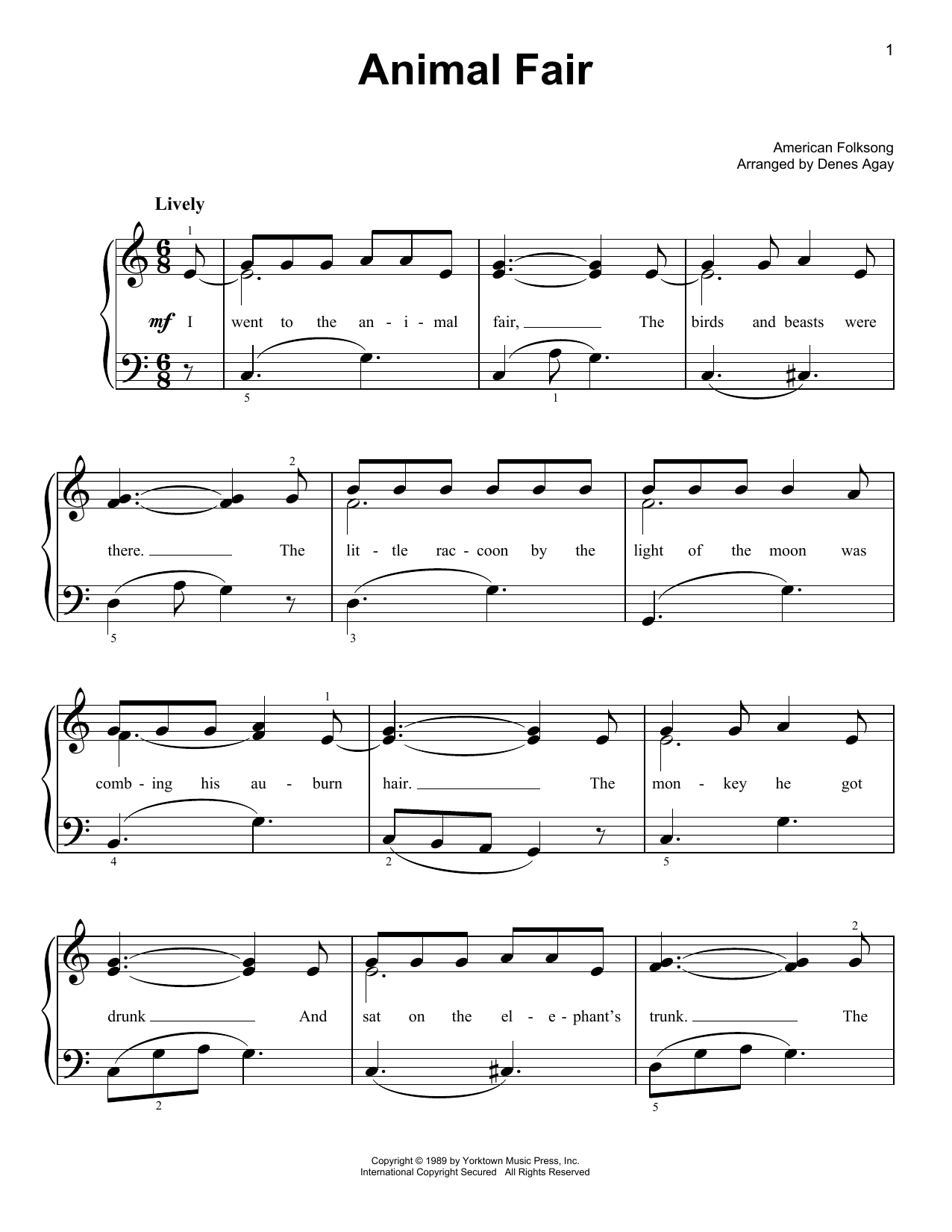 American Folksong Animal Fair (arr. Denes Agay) Sheet Music Notes & Chords for Easy Piano - Download or Print PDF