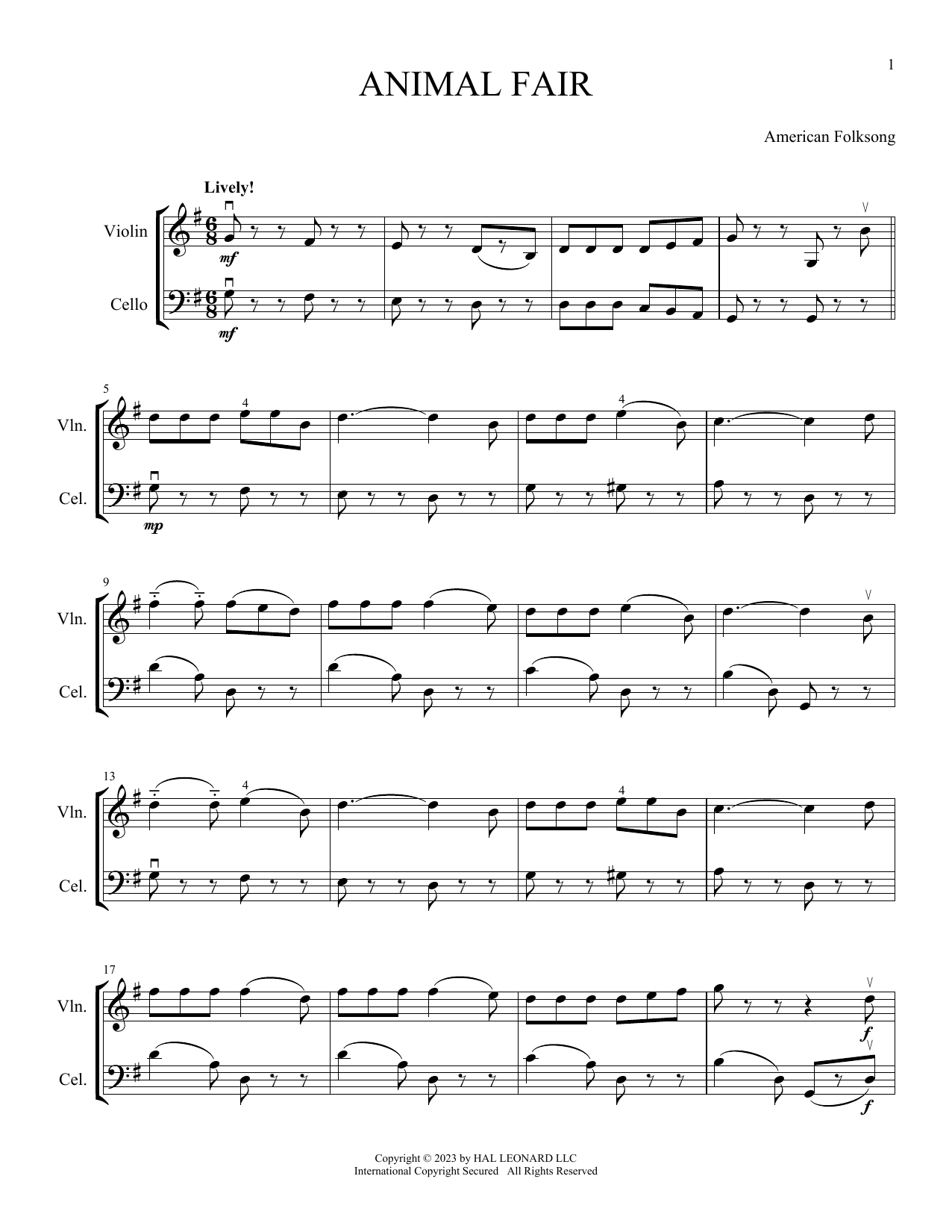 American Folksong Animal Fair (arr. Michelle Hynson) Sheet Music Notes & Chords for Instrumental Duet - Download or Print PDF