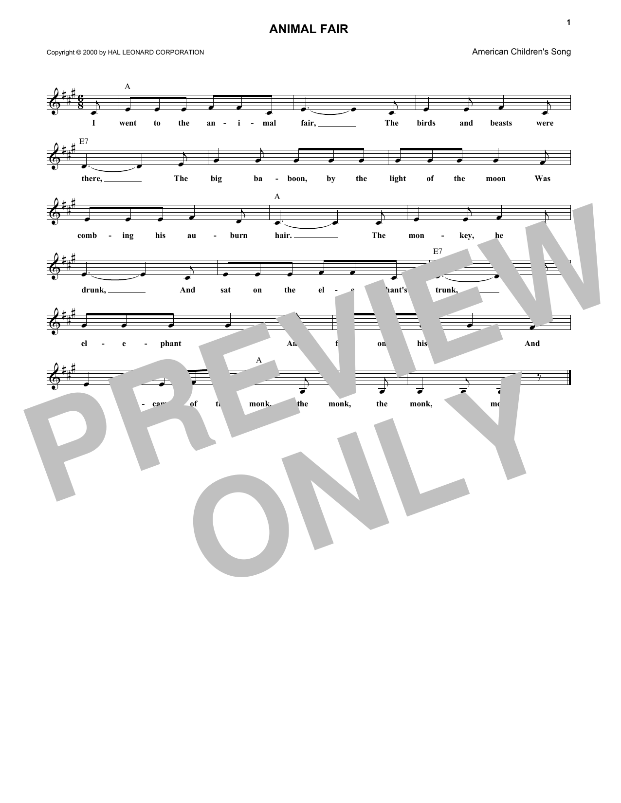 American Folksong Animal Fair Sheet Music Notes & Chords for Piano & Vocal - Download or Print PDF