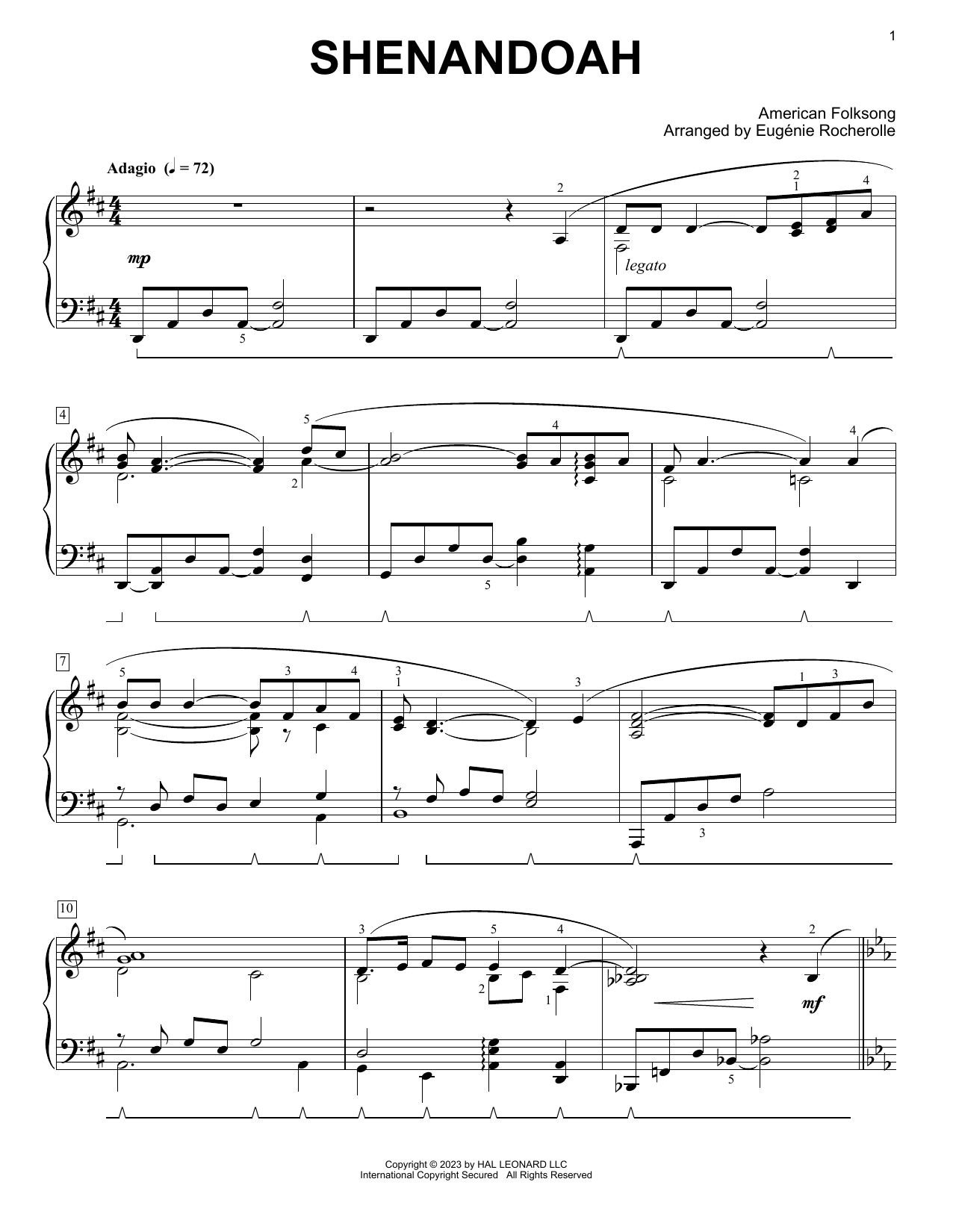 American Folksong Shenandoah (arr. Eugénie Rocherolle) Sheet Music Notes & Chords for Piano Solo - Download or Print PDF