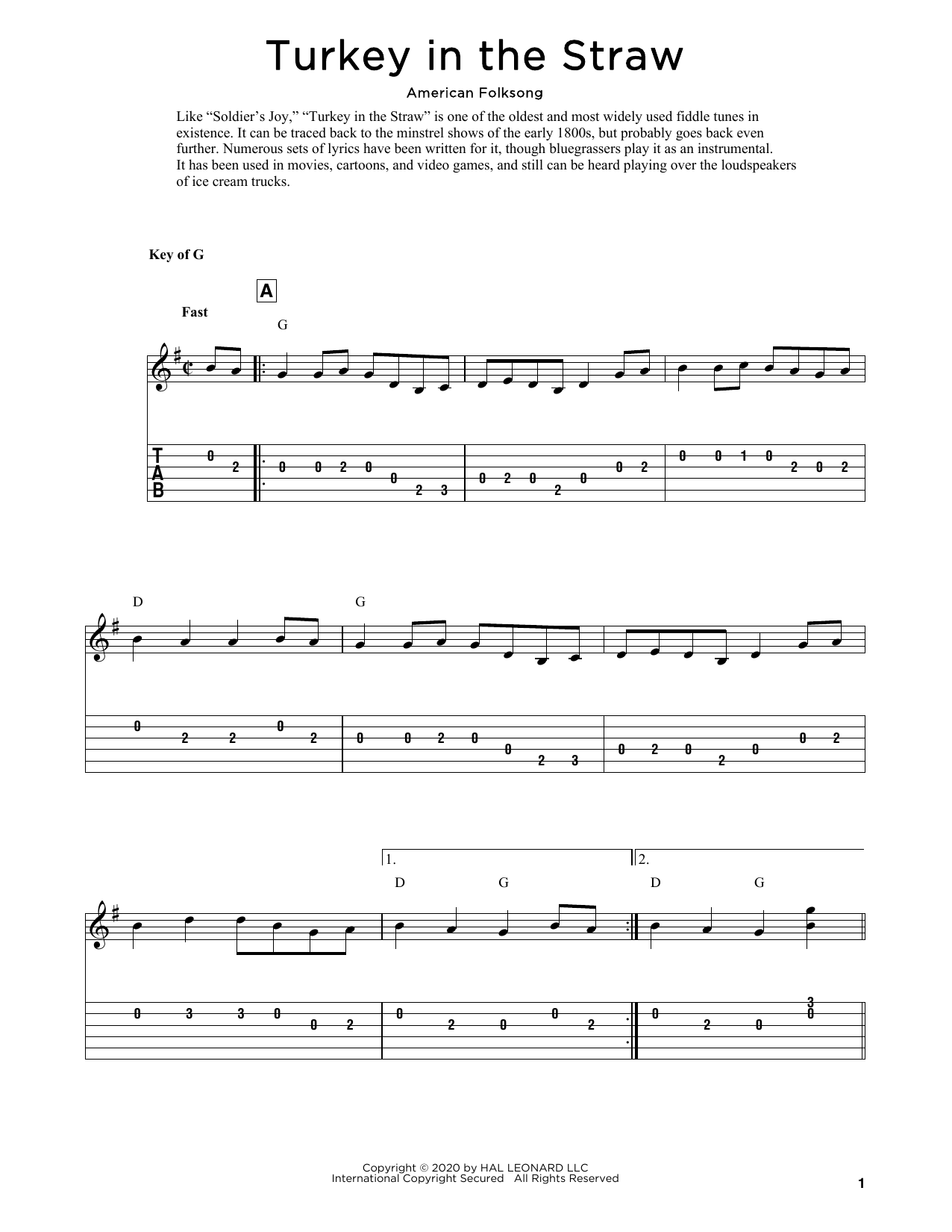 American Folksong Turkey In The Straw (arr. Fred Sokolow) Sheet Music Notes & Chords for Solo Guitar Tab - Download or Print PDF