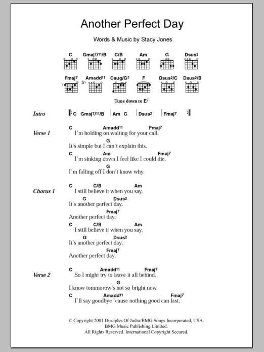 American Hi-Fi Another Perfect Day Sheet Music Notes & Chords for Lyrics & Chords - Download or Print PDF