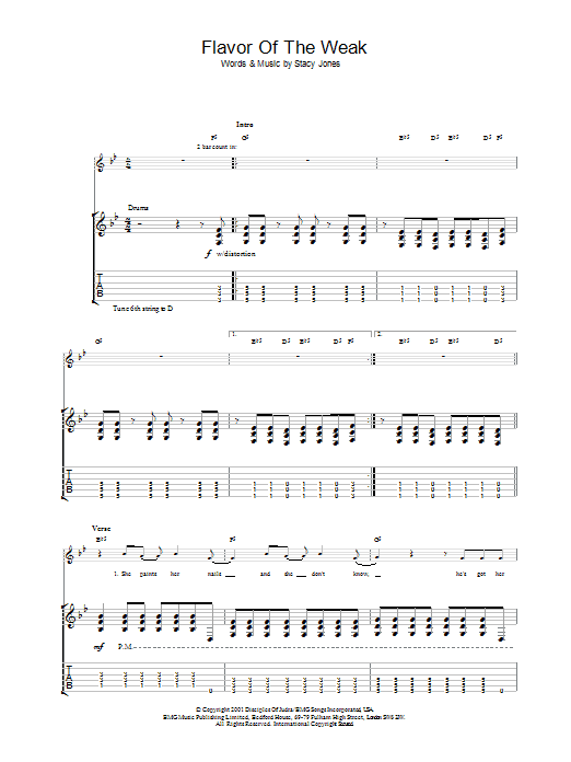 American Hi-Fi Flavor Of The Weak Sheet Music Notes & Chords for Lyrics & Chords - Download or Print PDF