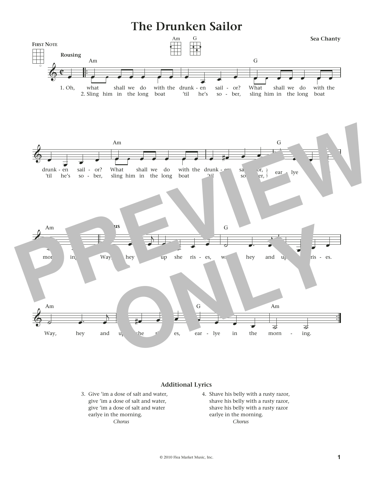 American Sea Chantey The Drunken Sailor (from The Daily Ukulele) (arr. Liz and Jim Beloff) Sheet Music Notes & Chords for Ukulele - Download or Print PDF