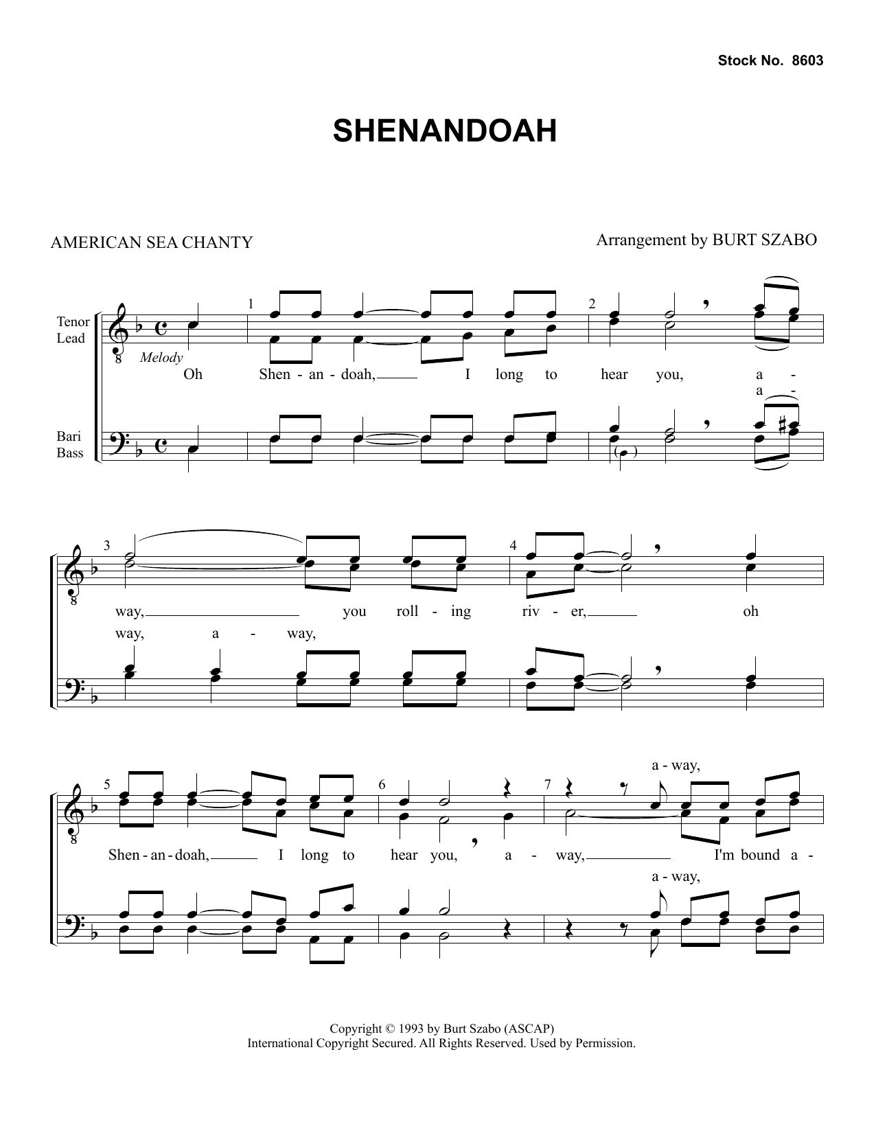 American Sea Chanty Shenandoah (arr. Burt Szabo) Sheet Music Notes & Chords for TTBB Choir - Download or Print PDF